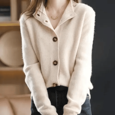 Bellamy orange button front knit cardigan, front view