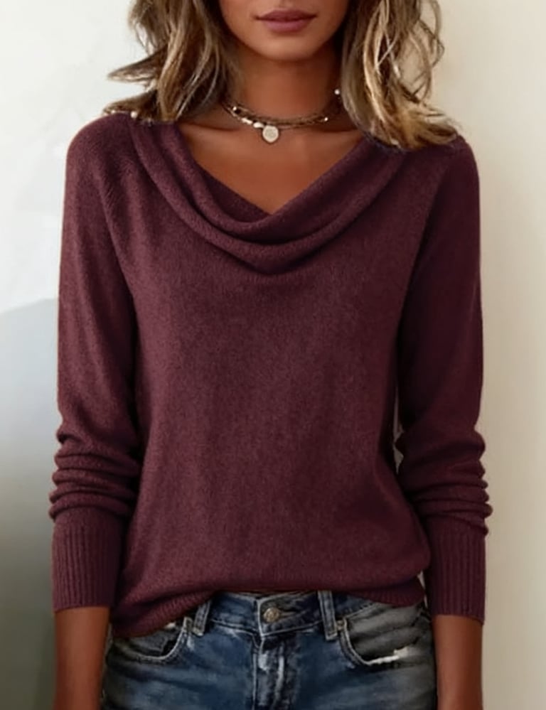 Bianca cowl neck long sleeve sweater in white, side view