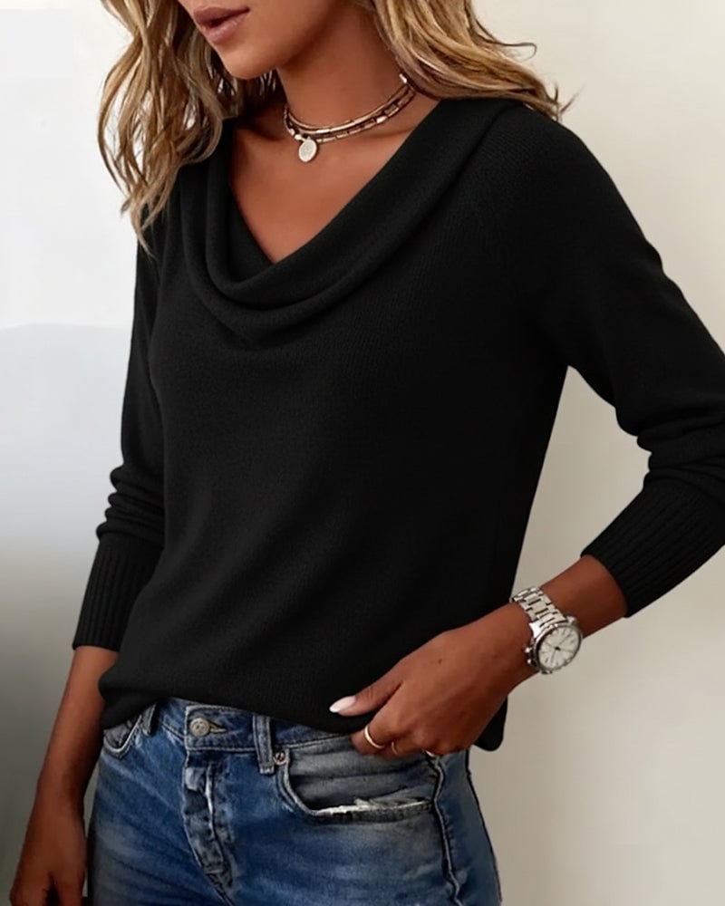 Bianca cowl neck long sleeve sweater in white, side view