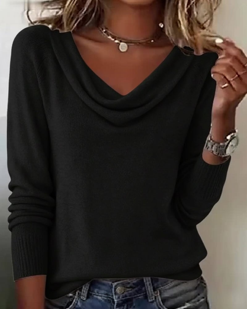 Bianca cowl neck long sleeve sweater in white, side view