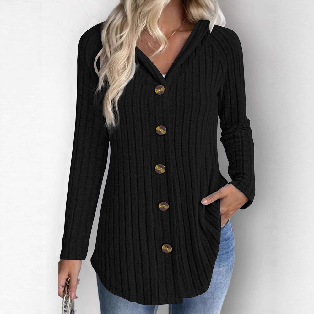 Bridget ribbed hooded long cardigan, front view in black