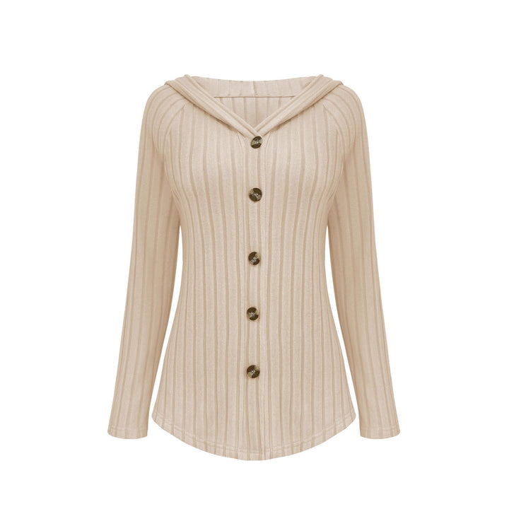 Bridget ribbed hooded long cardigan, back view in beige