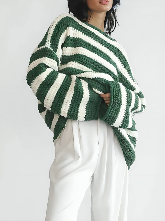 Bridget striped chunky knit oversized sweater, side view close-up