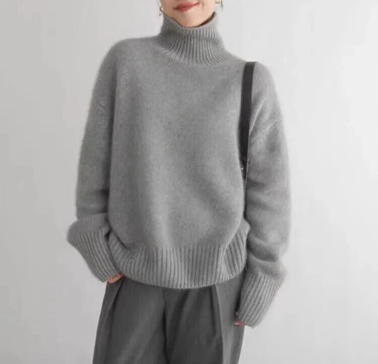 Camille turtleneck chunky knit sweater, front view close up