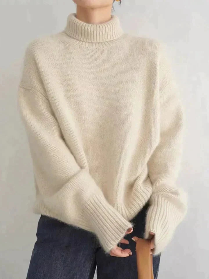 Camille oversized turtleneck sweater in cream, front view