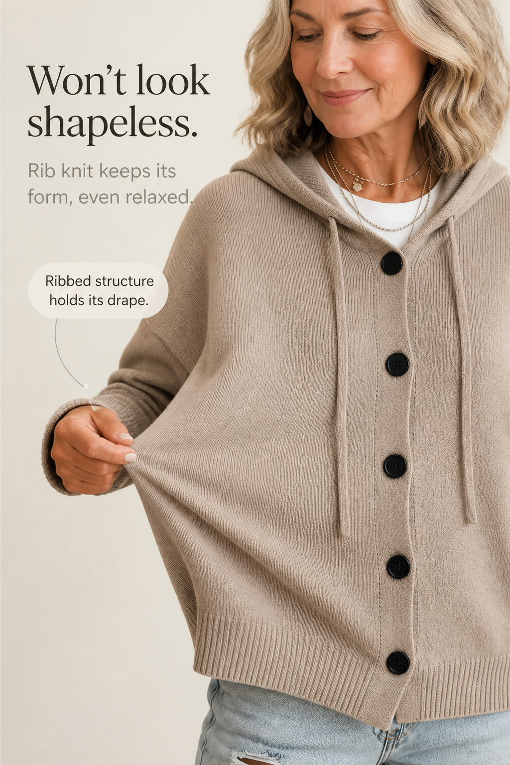 Marguerite | Women's Ribbed Drawstring Hooded Cardigan