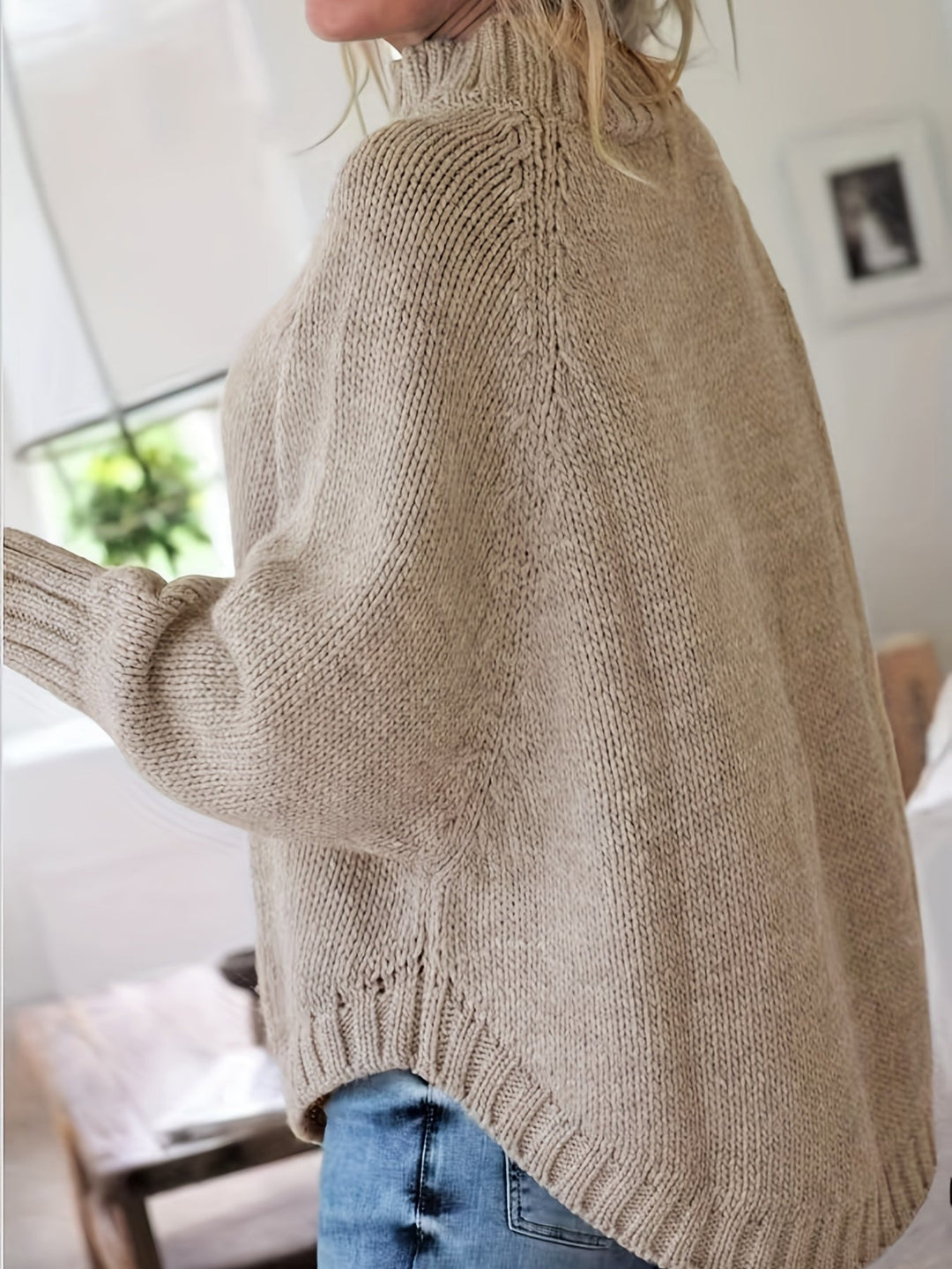 Colette oversized cable-knit sweater in khaki, side view