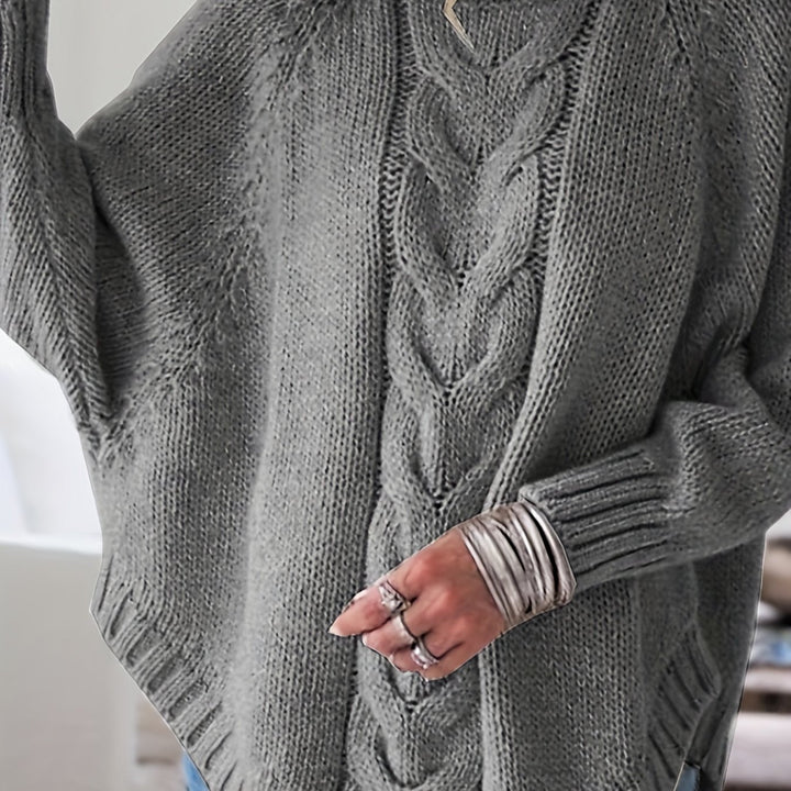 Colette oversized cable-knit sweater in gray, back detail close up