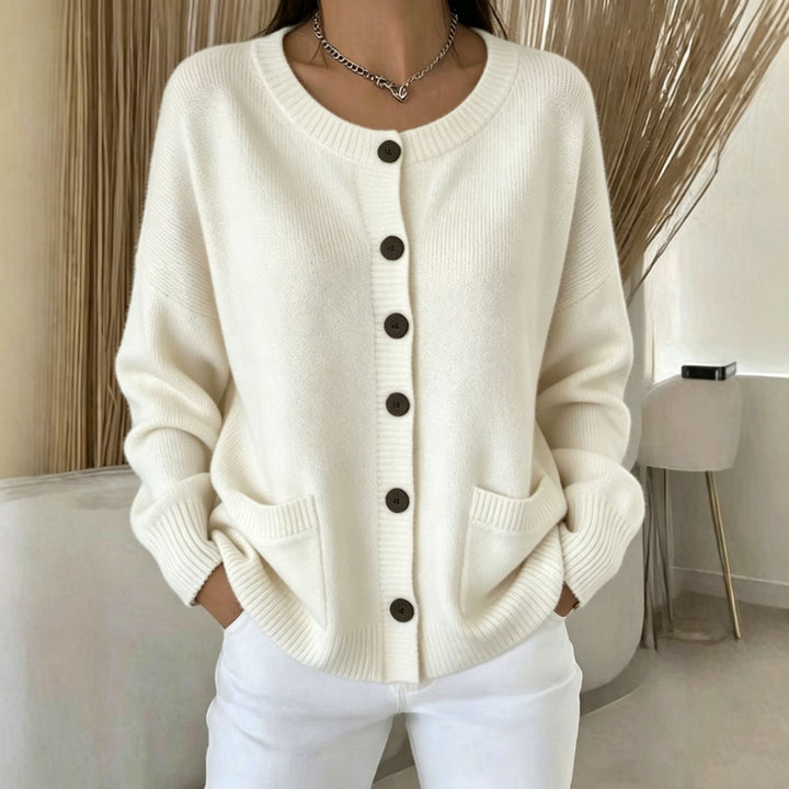 Cordelia button front pocket cardigan in white, front view