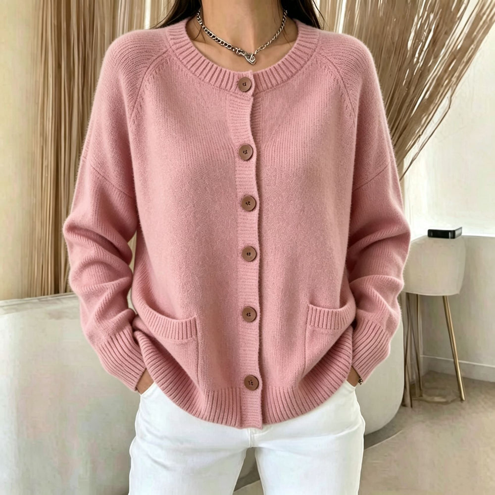 Cordelia button front pocket cardigan in pink, front view