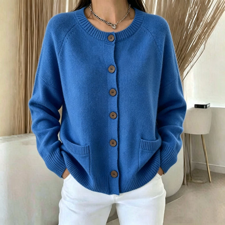 Cordelia button front pocket cardigan in black, front view