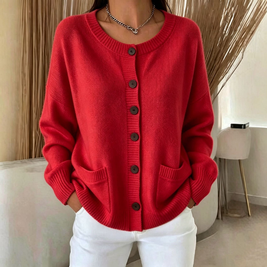 Cordelia button front pocket cardigan in black, front view