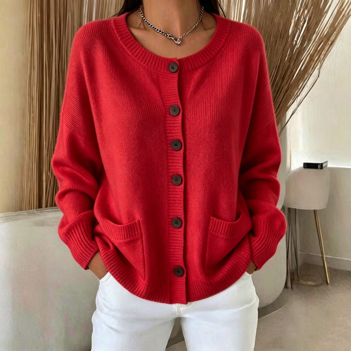 Cordelia button front pocket cardigan in black, front view
