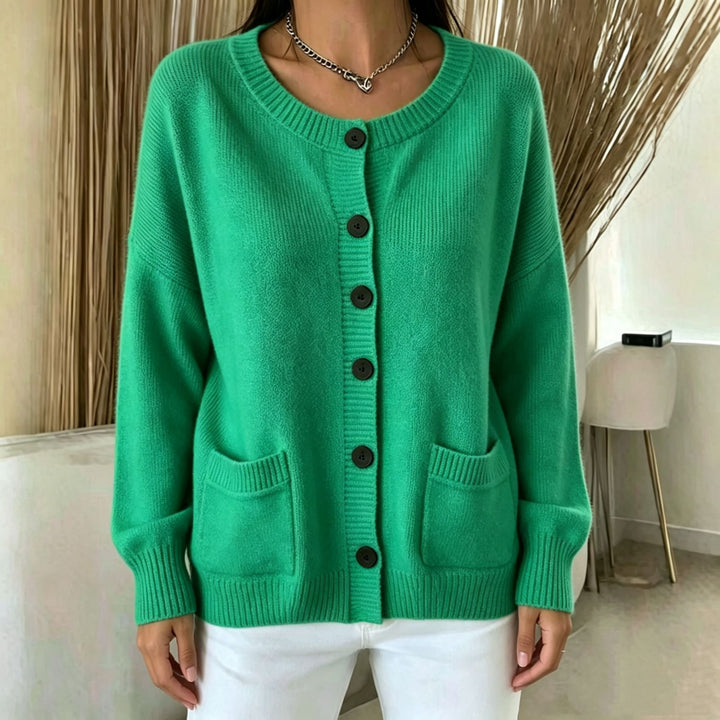 Cordelia button front pocket cardigan in black, front view