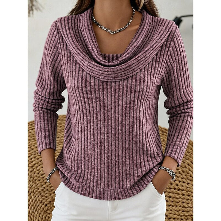 Cordelia cowl neck ribbed knit sweater in peacock blue, front view