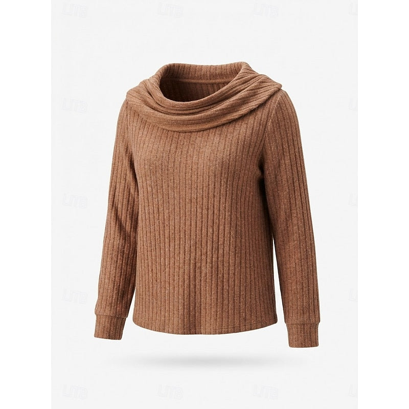 Cordelia cowl neck ribbed knit sweater in peacock blue, front view
