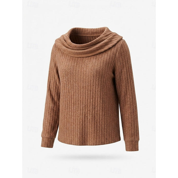 Cordelia cowl neck ribbed knit sweater in peacock blue, front view