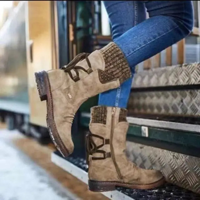 Corinne lace-up mid-calf boots in khaki, close-up side view