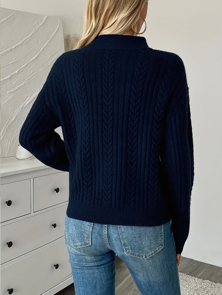 Della cable knit half-zip oversized sweater, back view