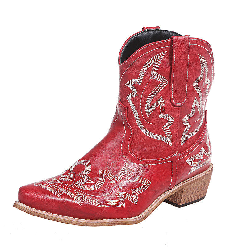 Delphine khaki embroidered western cowboy boots, front angled view