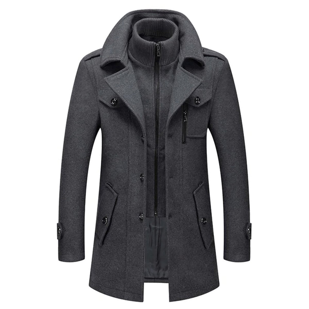Desmond single-breasted overcoat in gray, front view
