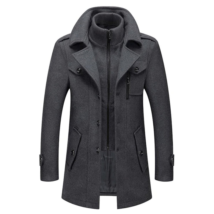 Desmond single-breasted overcoat in gray, front view
