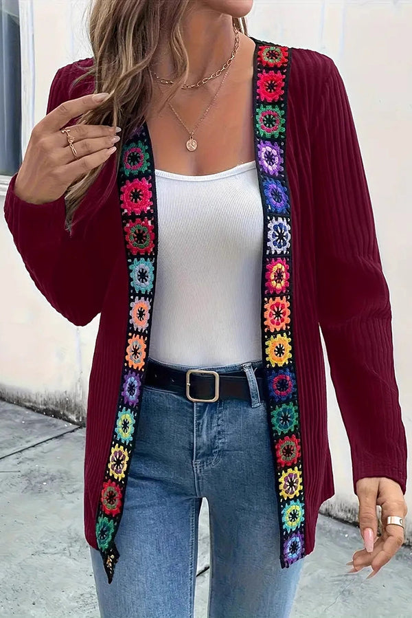 Rosamund | Women's Boho Floral Trim Long Cardigan