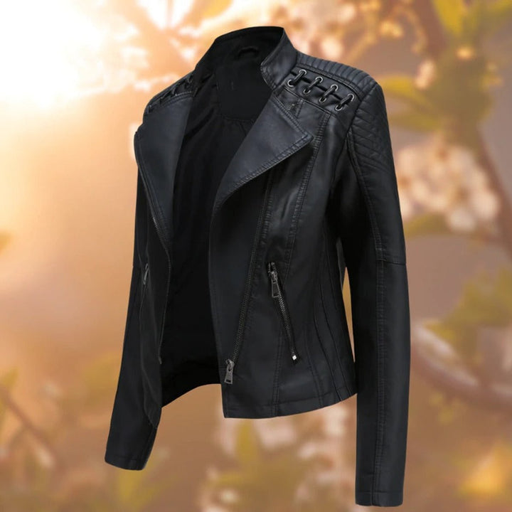 Elisabeth biker jacket in black, side angle view