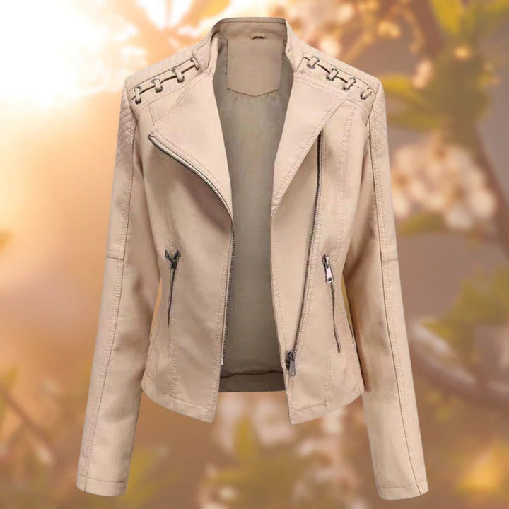 Elisabeth biker jacket in cream, front view