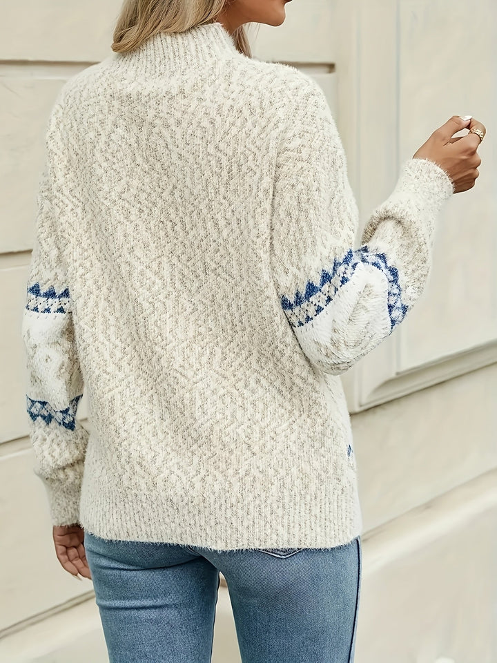 Elowen crew neck sweater, back view showing knit texture