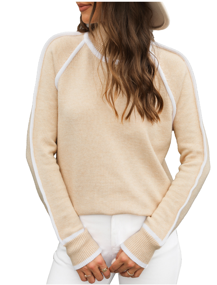 Everly beige turtleneck sweater, front view