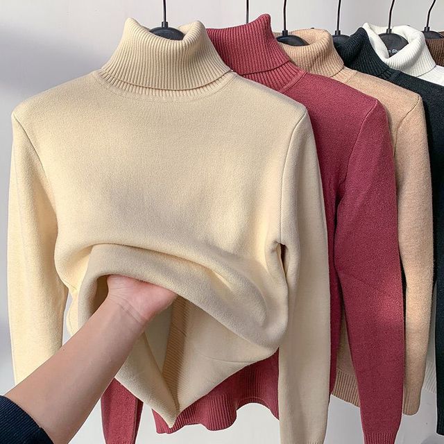 Everly turtleneck sweater in cream with red, tan, black, and white options