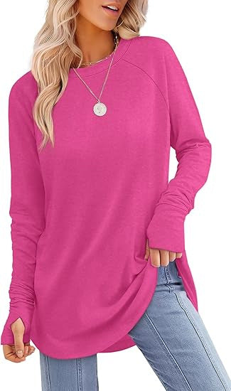 Everly long sleeve tunic top in pink, front view