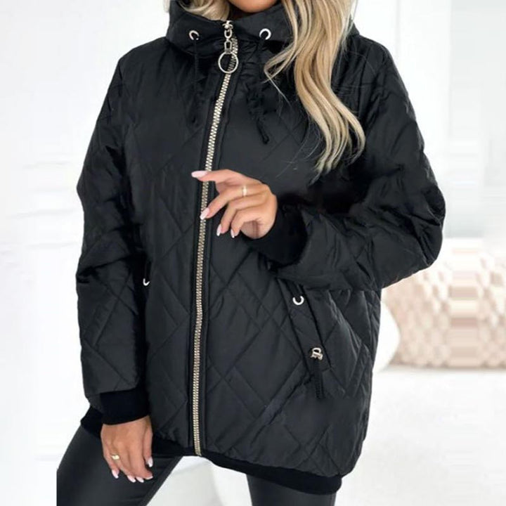 Farrah diamond quilted hooded jacket in black, front view