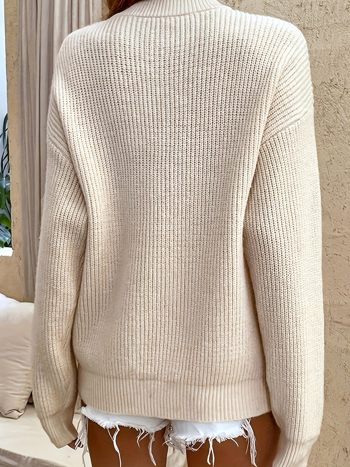 Fernanda ribbed henley pullover sweater in black, front view