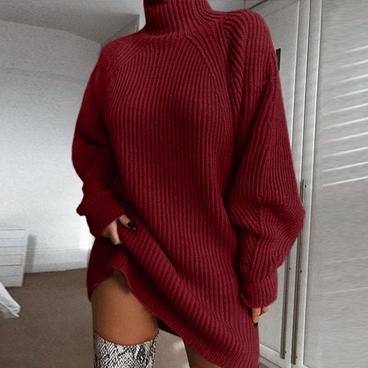 Fiona ribbed turtleneck mini dress in blush pink, side view