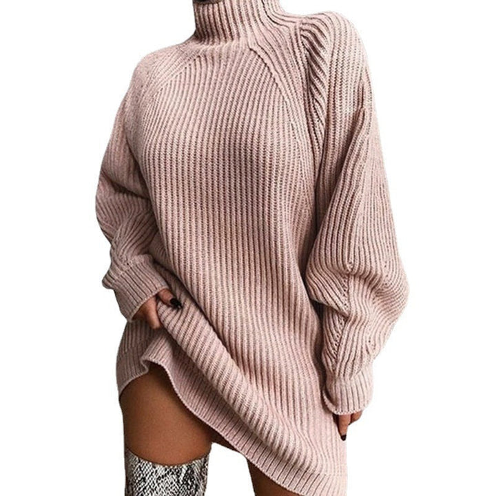 Fiona ribbed turtleneck mini dress in light gray, front view