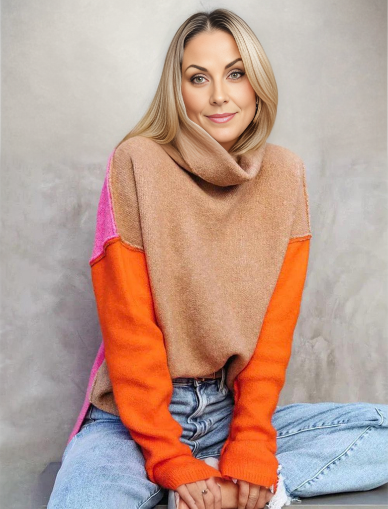 Fiora color block turtleneck sweater, portrait view