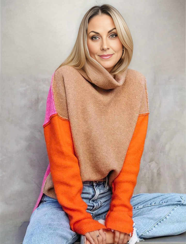 Fiora color block turtleneck sweater, portrait view