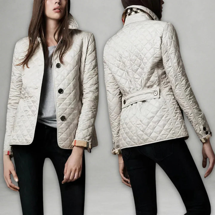 Genevieve classic quilted jacket in black, front and back view