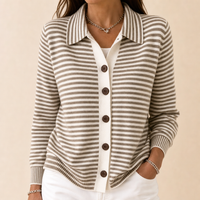 Genevieve | Women's Striped Collared Button-Front Cardigan