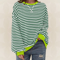 Genevieve | Women's Striped Contrast Trim Oversized Sweatshirt