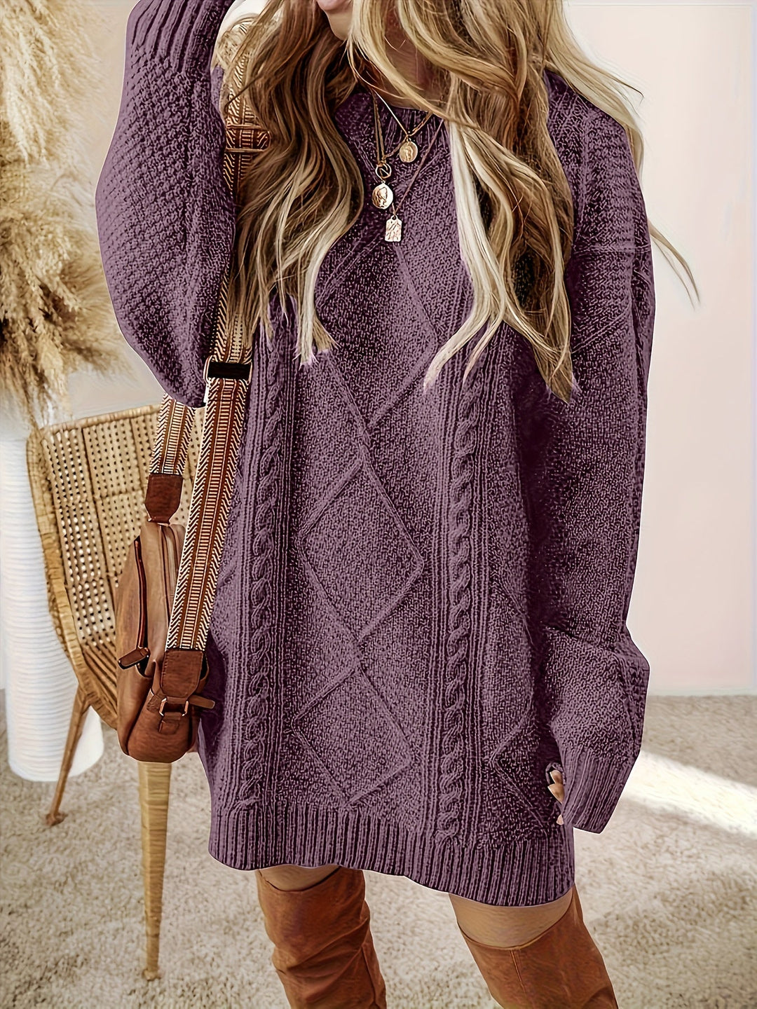 Georgette cable-knit sweater dress detail on sleeve and pocket