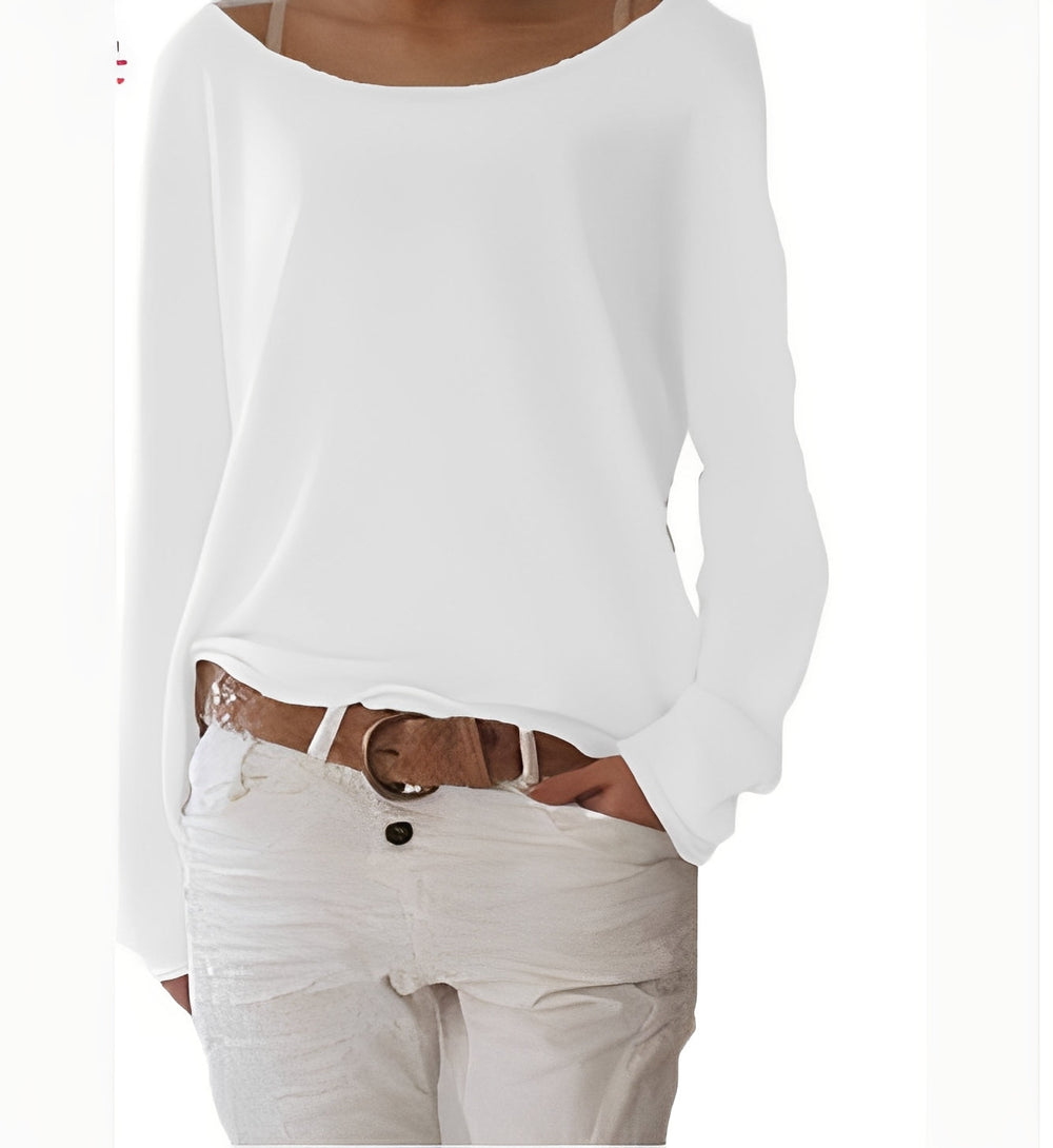 Georgia off-shoulder oversized sweater in white, front view