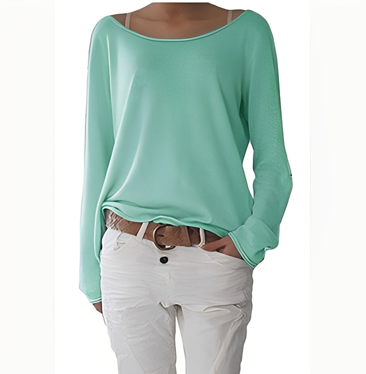 Georgia off-shoulder oversized sweater in mint green, front view