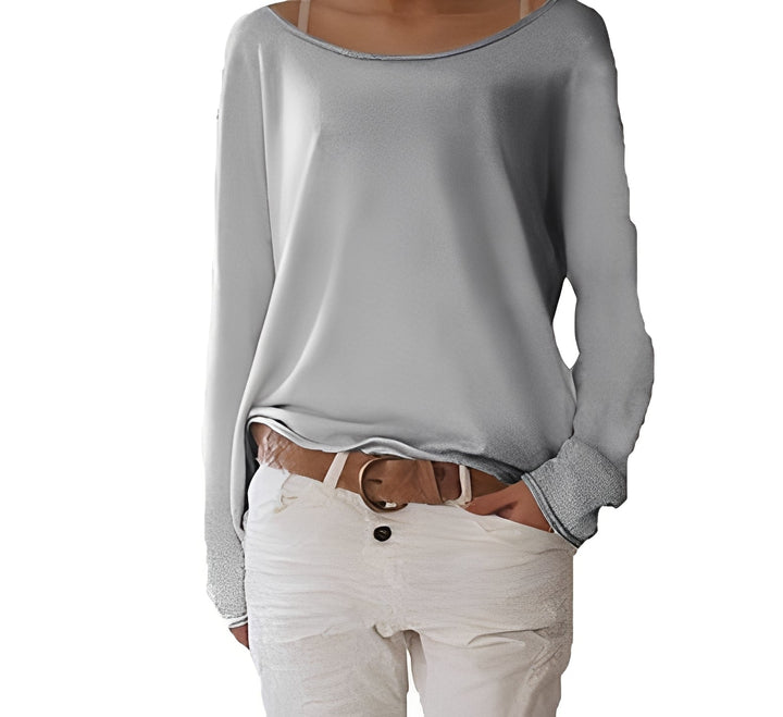 Georgia off-shoulder oversized sweater in light gray, front view