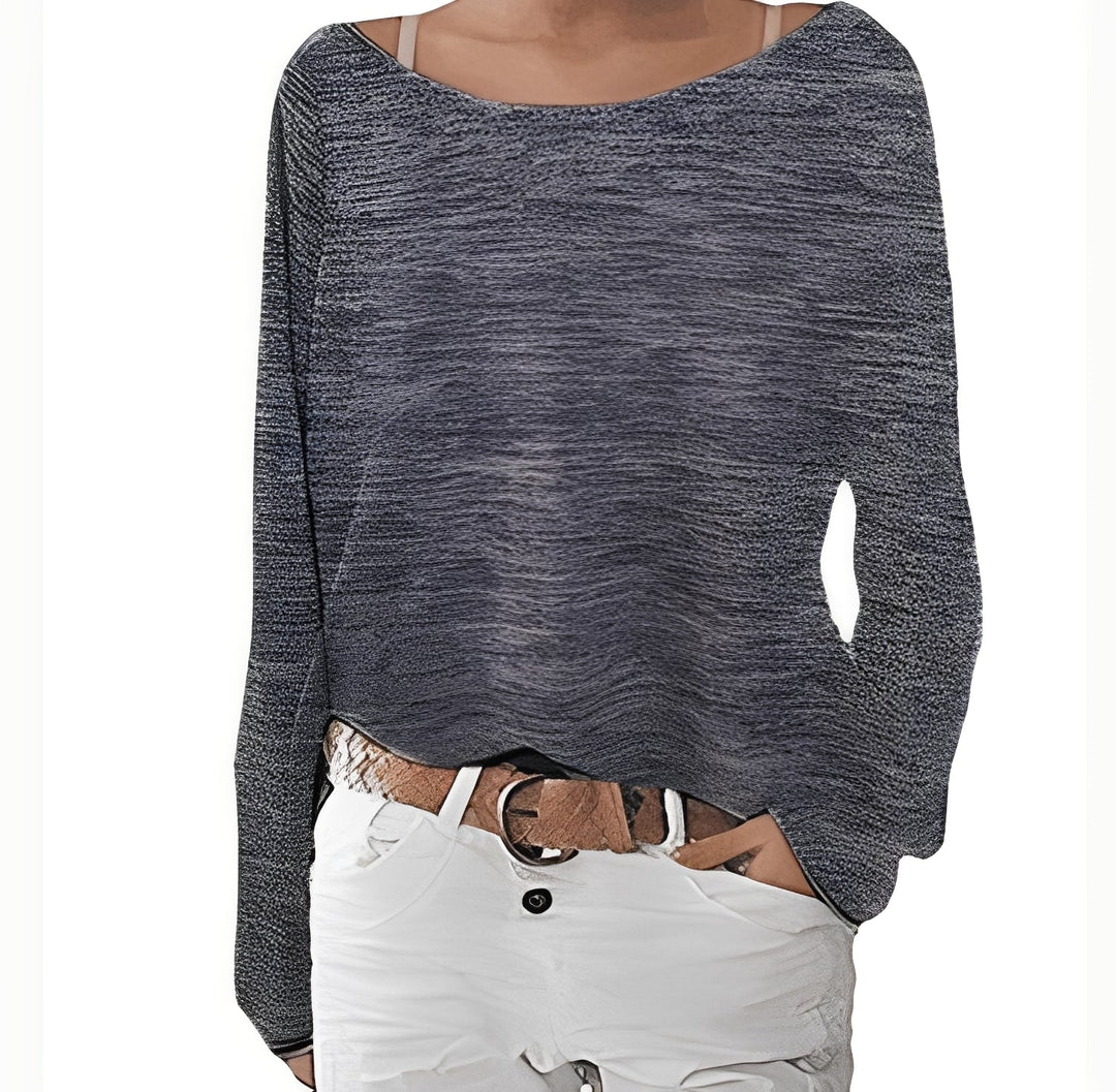 Georgia off-shoulder oversized sweater in dark gray heather, front view