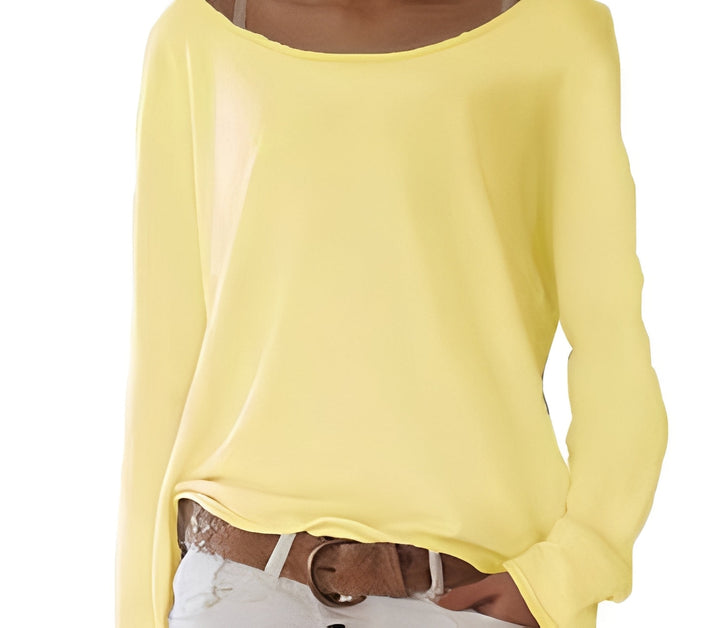 Georgia off-shoulder oversized sweater in yellow, front view