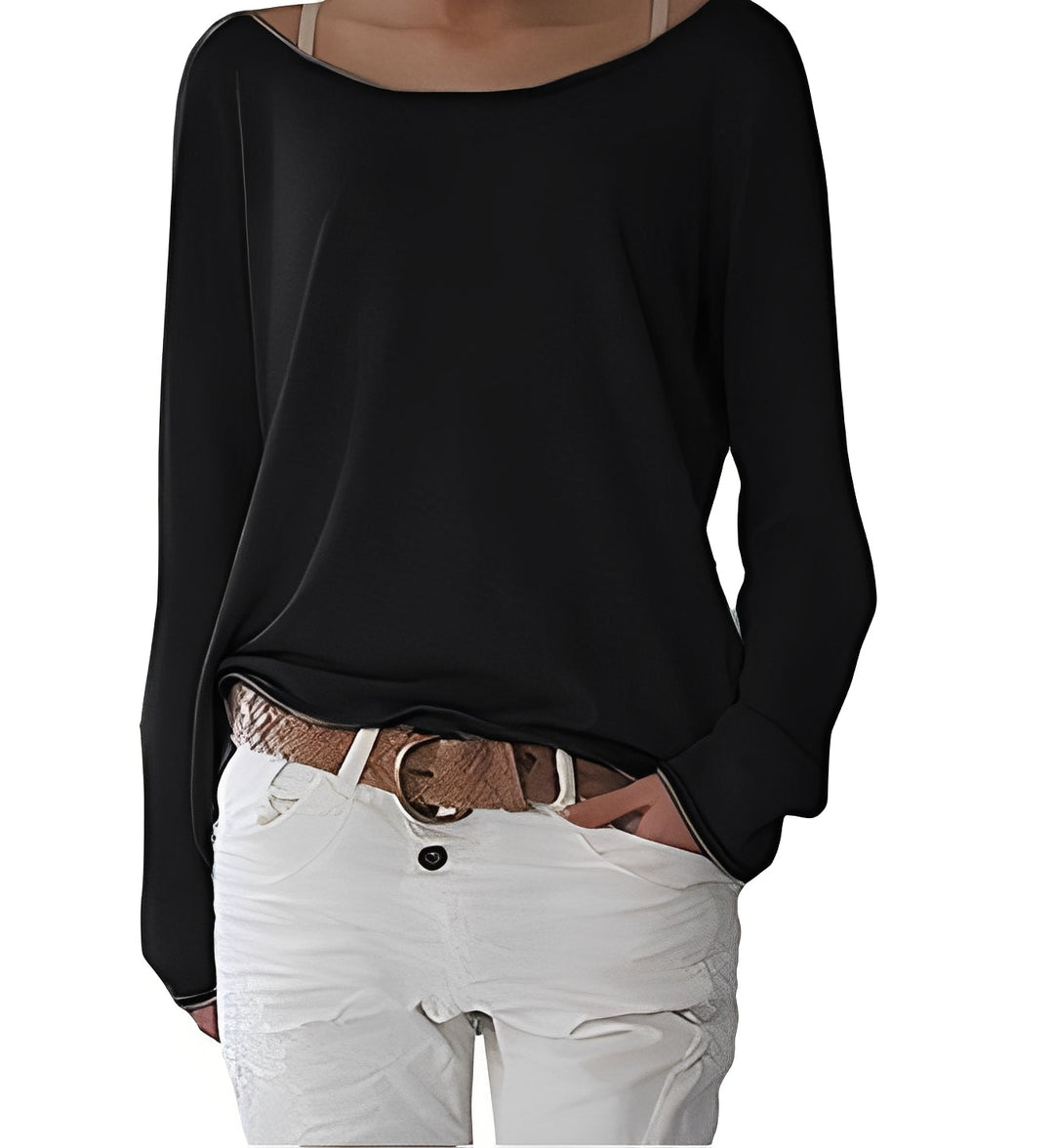 Georgia off-shoulder oversized sweater in black, front view