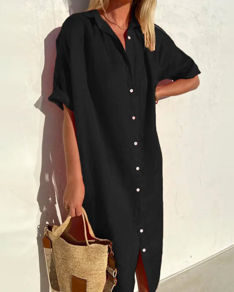 Harlow button down midi shirt dress in black